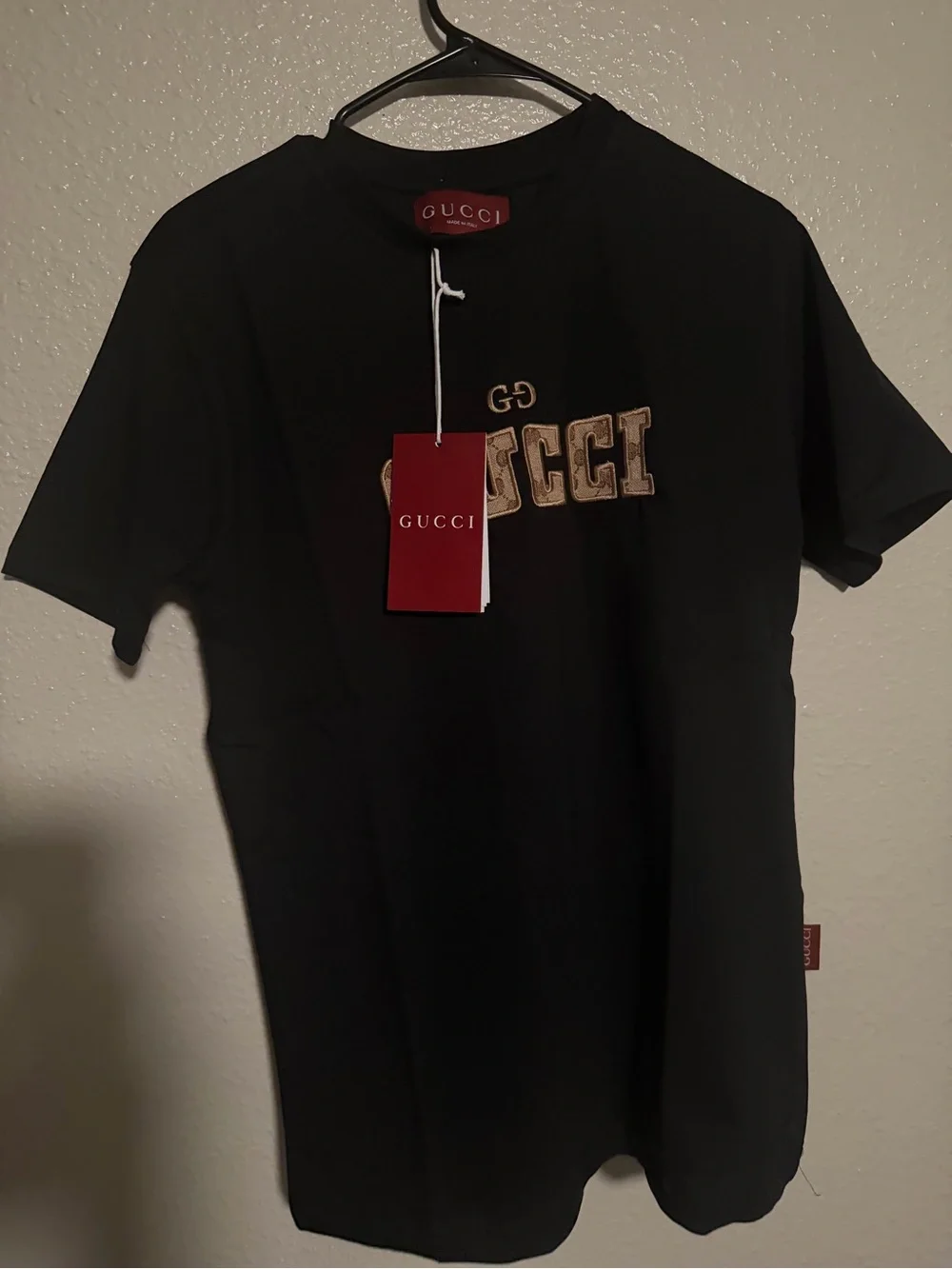 Gucci Black Tee with Gold Embroidered Logo